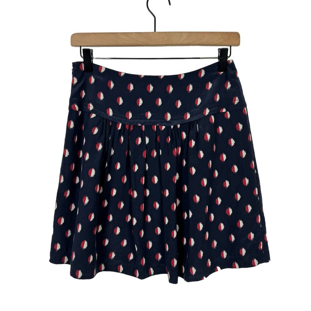 Madewell Skyline Navy Red White Ikat Printed Short Silk Skater Skirt - Picture 4 of 9